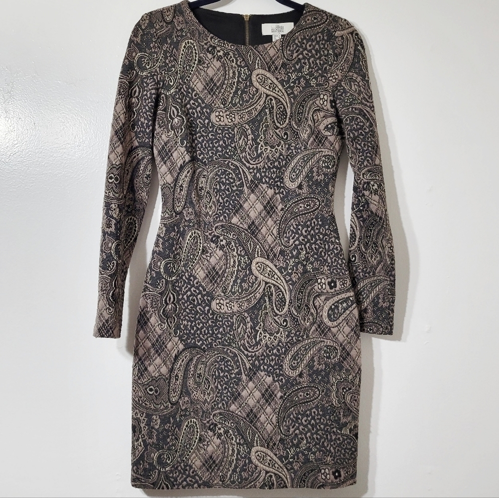 Belle Badgley Mischka Brown and Black with Gold Threading Dress Size 4 - Picture 1 of 10